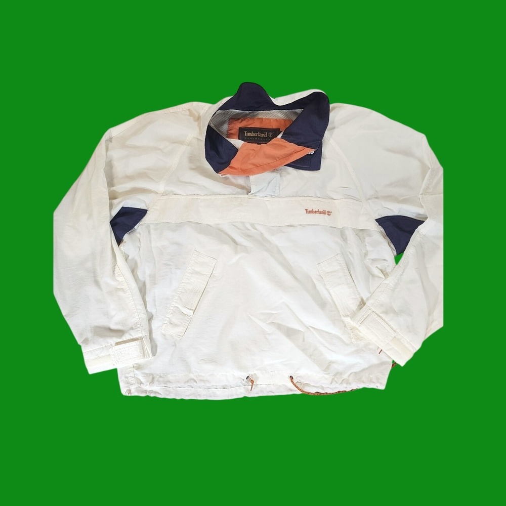 Timberland Vintage Weathergear Men's Pullover Windbreaker Jacket Cream Navy L
